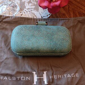 Halston Heritage Blue Lizard Print Frame Clutch